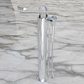 Elegant Modern Chrome Faucet With Sleek Design And Tall Spout On Marble Surface