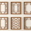 Six Square Wooden Lattice Windows With Intricate Geometric Patterns On Light Wall 3d model