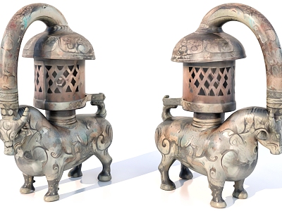 Han Dynasty Wrong Silver Bronze Ox Lamp Relics 3d model