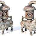 Han Dynasty Wrong Silver Bronze Ox Lamp Relics 3d model