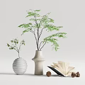 Elegant Decorative Ornament Set with Vases Green Plants Open Book and Pine Cones