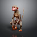 Squatting Monkey With Red Face Detailed Fur And Tail 3D Rendered On Gray Background
