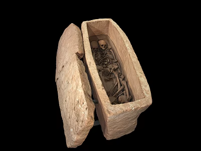 Ancient Open Stone Sarcophagus Containing Human Skeleton Remains Inside 3d model