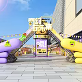 Food bazaar meichen modern meichen bazaar activity bazaar booth photo punch-in photo interactive float floor sticker design door head design 3d model