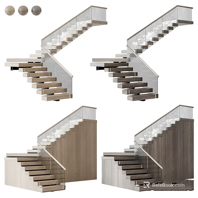 Modern Staircase Design With Glass Railing Wooden Treads And Sleek Metal Frame 3d model 