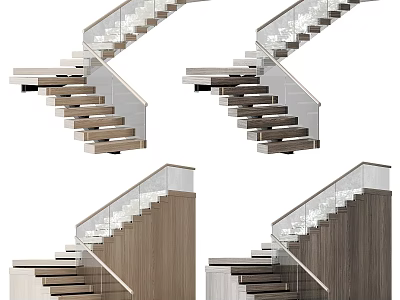 Modern Staircase Design With Glass Railing Wooden Treads And Sleek Metal Frame 3d model