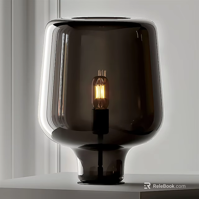 Elegant Modern Table Lamp With Dark Glass Shade And Vintage Bulb For Home Decor 3d model 