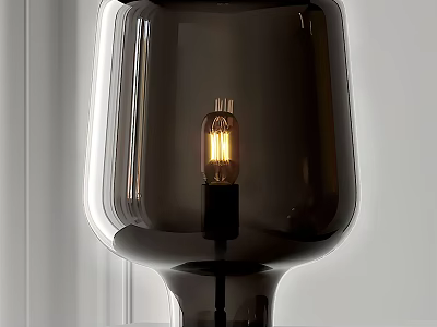 Elegant Modern Table Lamp With Dark Glass Shade And Vintage Bulb For Home Decor 3d model