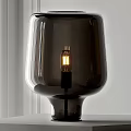 Elegant Modern Table Lamp With Dark Glass Shade And Vintage Bulb For Home Decor