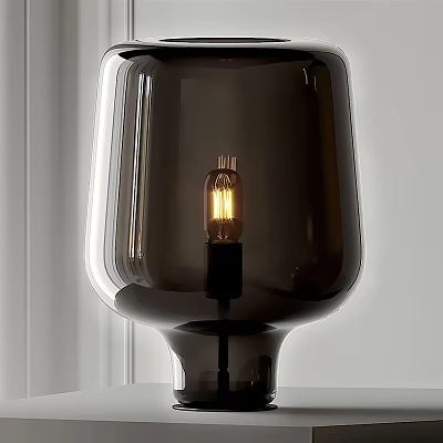 Elegant Modern Table Lamp With Dark Glass Shade And Vintage Bulb For Home Decor 3d model