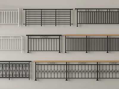 Various Decorative Railing Designs With Metal Structures And Black White Colors 3d model