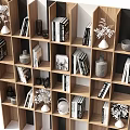 Modern Wooden Bookcase With Multiple Compartments Books And Decorative Vases