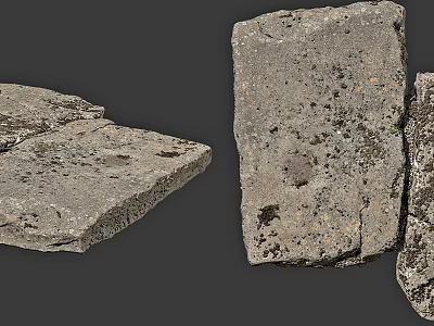 Natural Stone Slabs And Wood Pieces With Rough Texture And Mossy Spots For Decorative Use 3d model