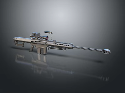 Silver Modern Sniper Rifle With Tactical Scope And Long Barrel Design 3d model