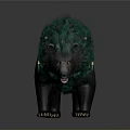 Mystical Bear With Vibrant Green Fur And Black Glowing Patterns In Dark Setting