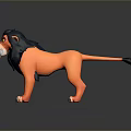 Stylized Cartoon Lion 3D Character Model With Orange Body Black Mane And Green Eyes
