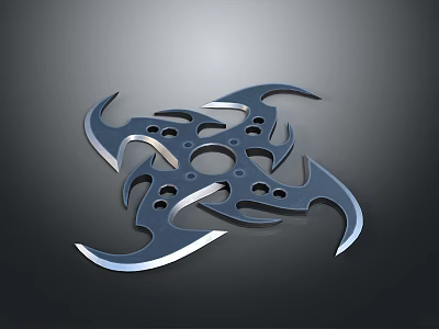 Multi Bladed Metal Shuriken Weapon Featuring Sharp Edges And Hole Design On Black Background 3d model