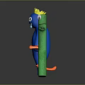 Blue Character with Yellow Crown Red Small Creature and Green Long Armed Figure