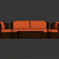 Outdoor Wicker Furniture Set With Orange Cushions Brown Frame And Coffee Table