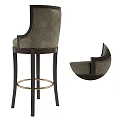 Elegant Bar Stools With Gray Upholstered Seats Dark Wooden Legs And Gold Footrest Rings