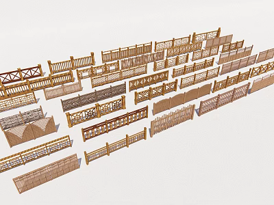 Various Wooden Fence Designs With Different Styles And Patterns For Outdoor Use 3d model