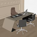 Modern Office Desk With Laptop Brown Leather Chair And Swivel Office Chairs By Window