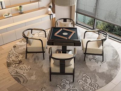 Elegant Hotel Mahjong Room Interior With Mahjong Table Round Rug And Comfortable Chairs 3d model