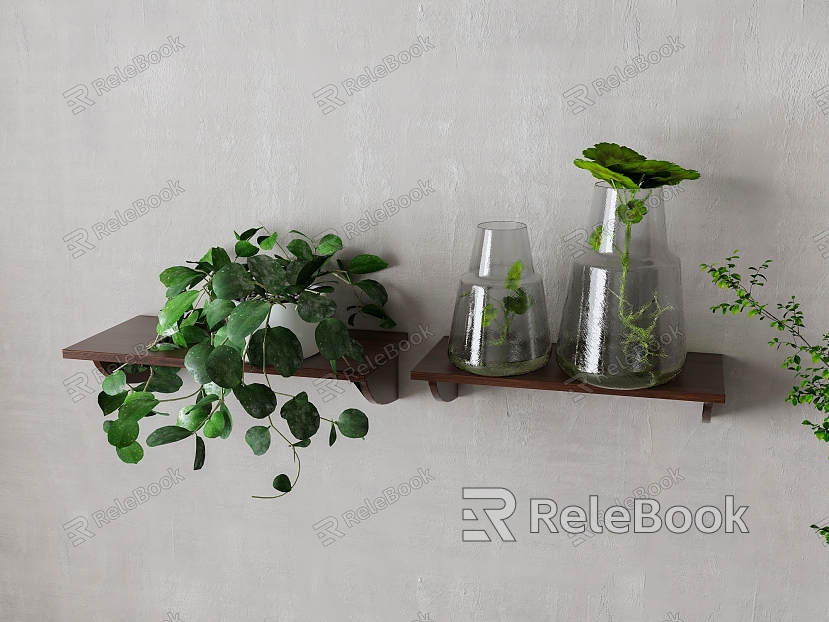 Modern Green Plant Vase Ornaments Combination model