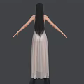 Elegant Woman In White Long Dress With Arms Outstretched On Gray Background