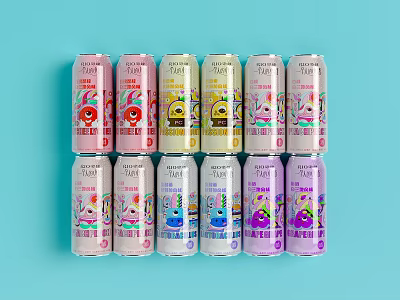 Assorted Flavored Canned Beverages With Vibrant Packaging On Light Blue Background 3d model
