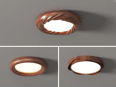 Modern Minimalist Round Ceiling Light With Wood Grain Design And White Light 3d model