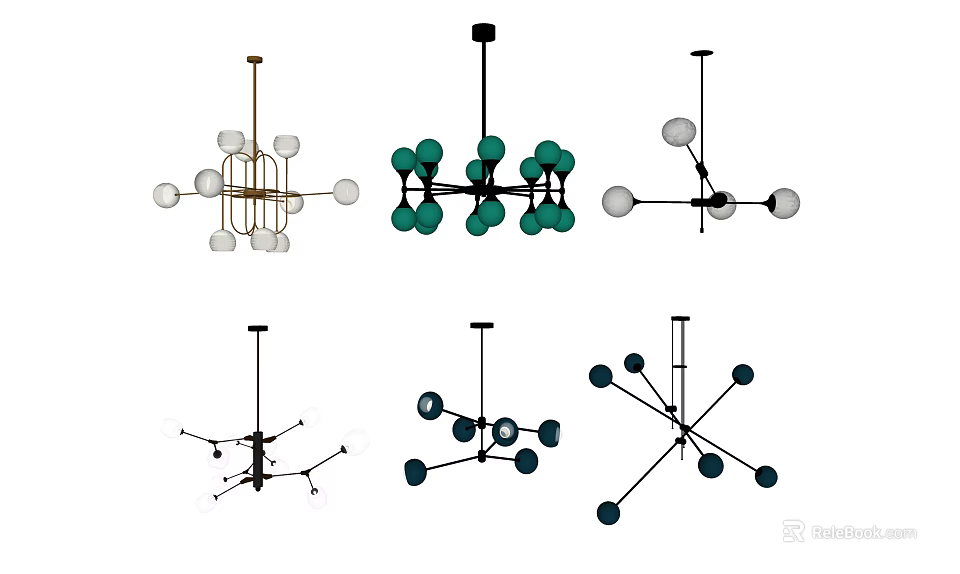 Modern Chandelier Designs Featuring Diverse Sphere Shapes And Color Accents 3d model 