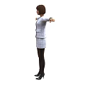 Woman in White Coat and Skirt with Black Stockings and Shoes Arms Outstretched