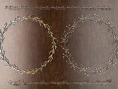 Intricate Gold Carvings On Wooden Background With Circular Wreath Leaves And Flowers 3d model
