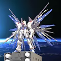 Detailed Gundam Model Figure With Large Mechanical Wings And Futuristic Weapons In Space