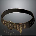 Fashionable Brown Leather Bracelet With Gold Buckle And Decorative Circular Square Patterns