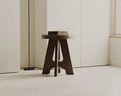 Minimalist Wooden Side Table In Modern Living Room With Stack Of Books 3d model