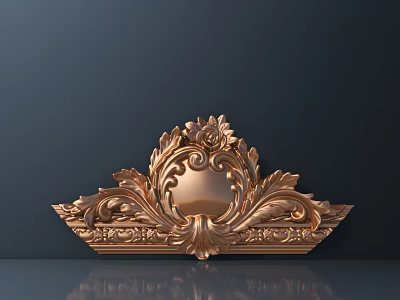 Golden Decorative Carving with Intricate Leaf Patterns and Circular Center Relief Design 3d model