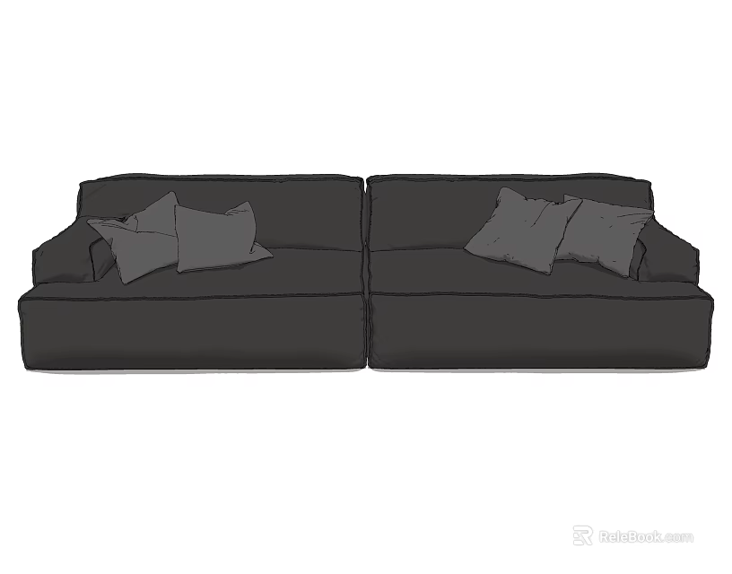 Black Two Seater Sofa With Gray Cushions In Modern Interior Design 3d model