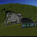 Nestled in Lush Green Forest Visitor Center With Parking Area Pond and Modern Architecture