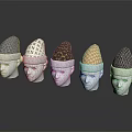 Five Stylish Hats With Various Colors And Patterns On White Mannequin Heads With Reflections