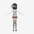 Anime Game Character With Pigtails Hat White T-shirt Plaid Skirt And Striped Stockings