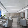 Modern Hotel Lobby Interior Design With Sofas Chairs Plants And Reception Desk 3d model