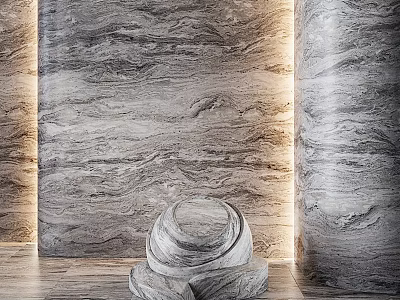 Stacked Marble Structure With Textured Walls And Columns In Modern Interior 3d model