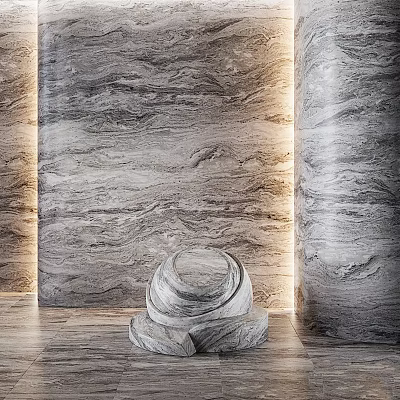 Stacked Marble Structure With Textured Walls And Columns In Modern Interior 3d model