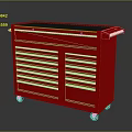 Red Tool Cabinet With Multiple Drawers And Wheels On Top Surface 3d model