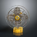 Vintage Computer Cooling Fan With Metal Grille Three Blades And Rusty Yellow Base