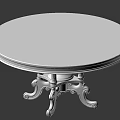 Round Wooden Dining Table With Ornate Pattern Decorative Edge And Silver Metal Legs