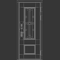 Modern Black Hinged Door With Glass Panel Decorative Grill And Metal Handle