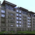 Modern Multi Storey Residential Building With Balconies Greenery And Outdoor Seating Area